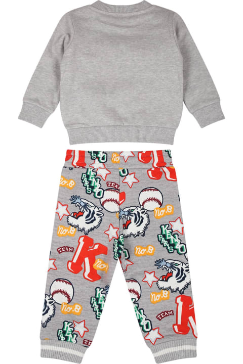 Bottoms for Baby Boys Kenzo Kids Grey T-shirt For Baby Boy With Tigre And Logo