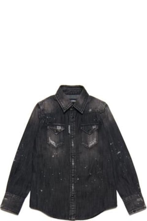 Shirts for Boys Dsquared2 Denim Shirt With Worn Effect