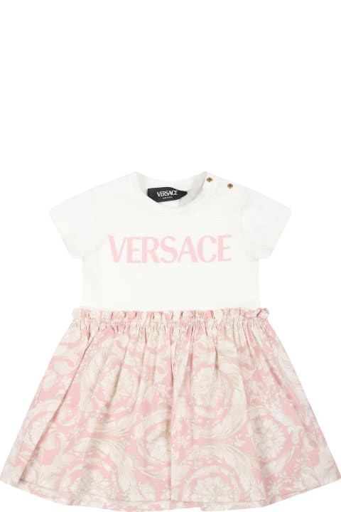 Fashion for Baby Boys Versace Pink Dress For Baby Girl With Logo And Baroque Print