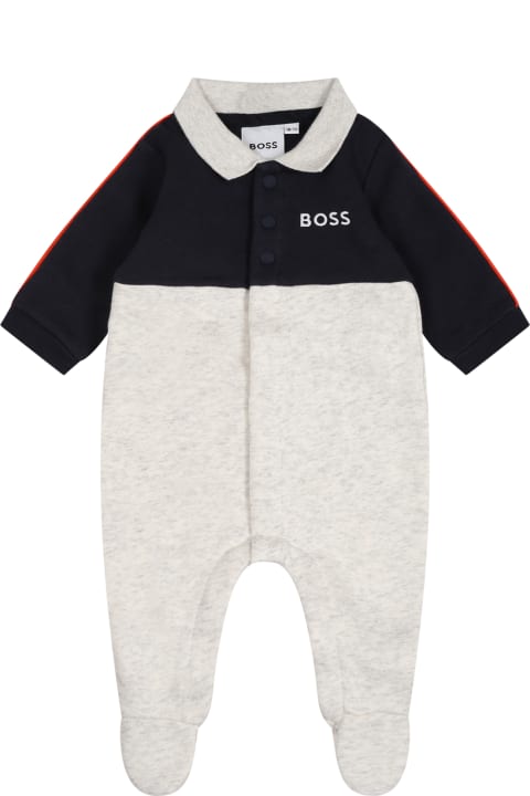 ベビーボーイズ ボディスーツ＆セットアップ Hugo Boss Grey Babygrow For Baby Boy With Logo