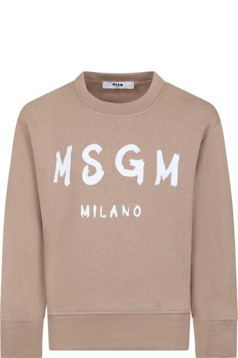 MSGM Sweaters & Sweatshirts for Boys MSGM Beige Sweatshirt For Kids With Logo
