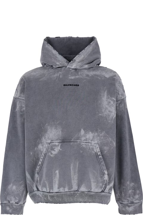 سترات صوف وبدل رياضية لـ القسم الرجالي Balenciaga Grey Hoodie With Embroidered Logo On Front And Back In Fleece Man