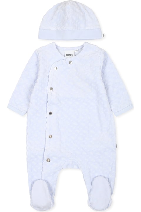 أدوات منزلية Hugo Boss Light Blue Babygrow Set For Baby Boy With Monogram