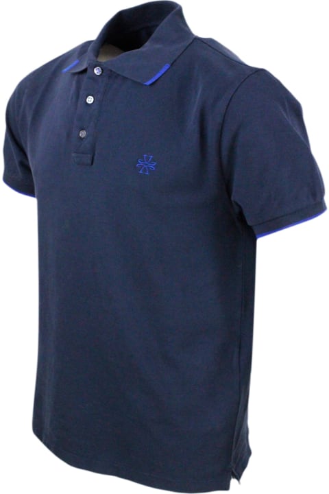 メンズ Jacob Cohenのトップス Jacob Cohen Three-button Short-sleeved Polo Shirt In Cotton Piquet With Logo On The Chest And Contrasting Color On The Collar And Sleeve