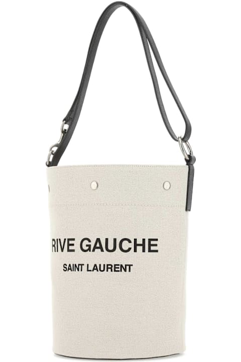 メンズ トートバッグ Saint Laurent Ivory Canvas Rive Gauche Bucket Bag