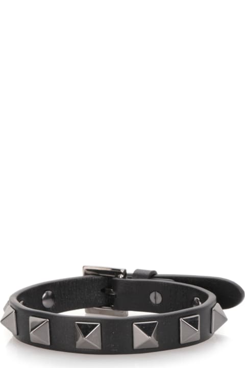 Jewelry for Men Valentino Garavani Black Leather Bracelet