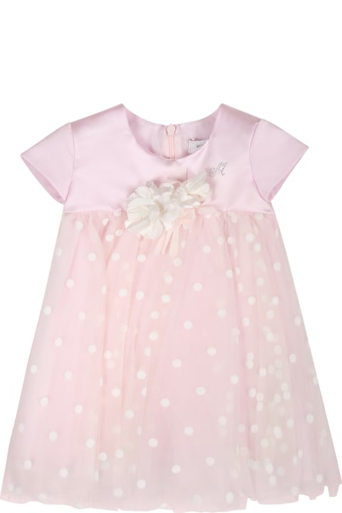 Monnalisa Kids Monnalisa Pink Dress For Baby Girl With Polka Dots
