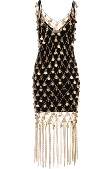 ウィメンズ Paco Rabanneのワンピース＆ドレス Paco Rabanne Black Mini Dress With Metallic Gold Mesh