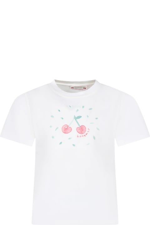 Bonpoint Topwear for Girls Bonpoint White T-shirt For Girl With Iconic Cherries