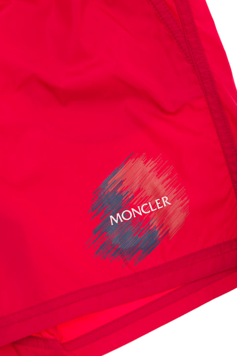 Fashion for Kids Moncler Red Bermuda Shorts With Logo Print In Polyamide Boy