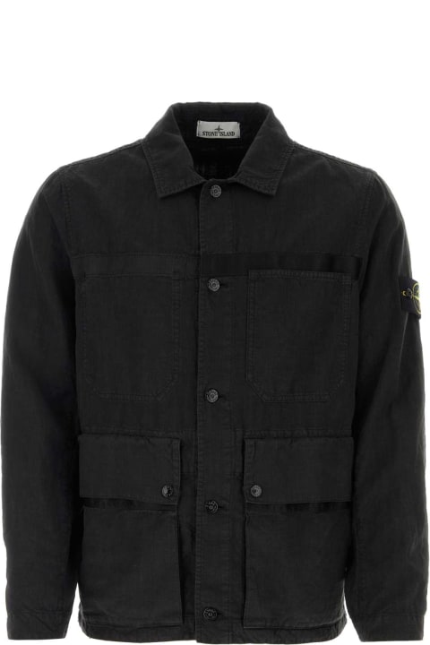 Stone Island Coats & Jackets for Men Stone Island Black Linen Blend Cotton Jacket