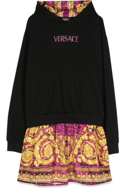 Dresses for Girls Versace Dress Fleece + Baroque Coconut Poly Twill + Logo Embroidery