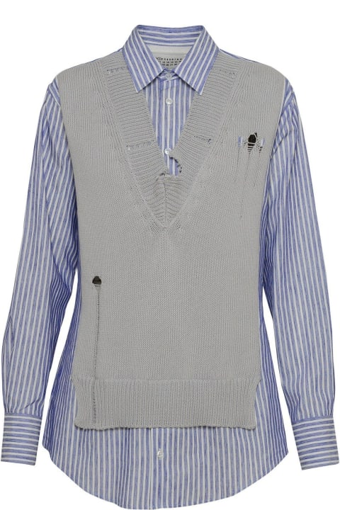 Homeware Maison Margiela V-neck Destroyed Effect Spliced Shirt