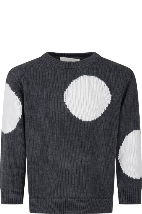 ガールズ Douuodのニットウェア＆スウェットシャツ Douuod Gray Sweater For Girl With White Polka Dots
