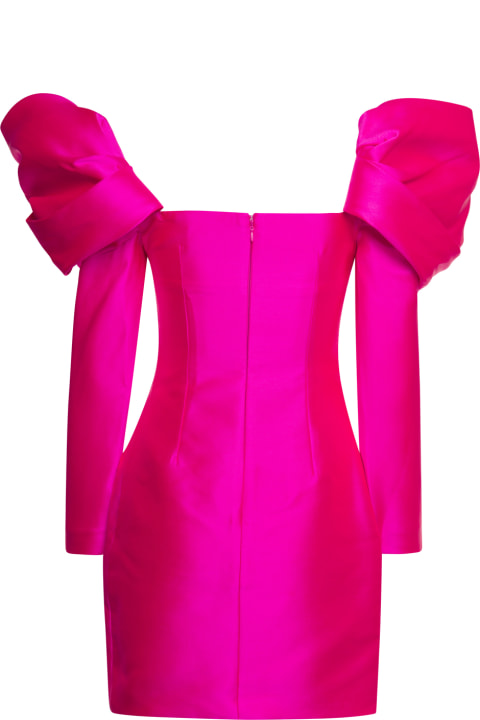 'riley' Mini Fuchsia Dress With Square Neck And Structured Shoulders Woman Solace London