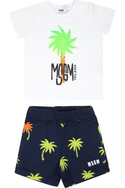 MSGM Bottoms for Baby Boys MSGM White Suit For Baby Boy With Logo And Palm Tree