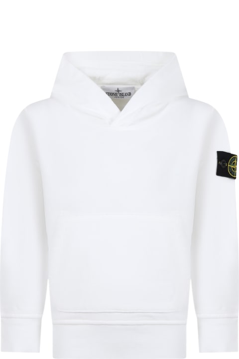 Stone Island Junior Sweaters & Sweatshirts for Boys Stone Island Junior White Sweatshirt For Boy With Iconic Logo