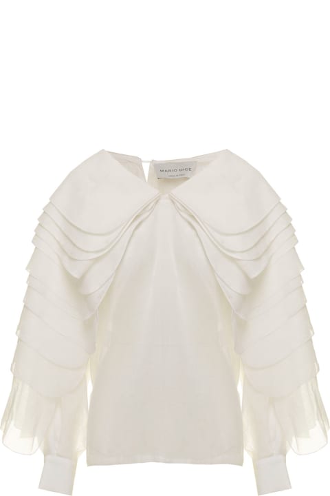 Mario Dice Woman's White Ramia Blouse With Layered Sleeves