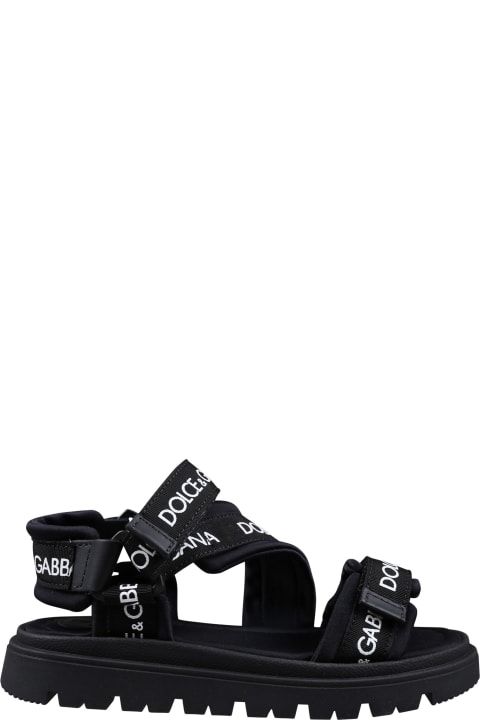 Sale for Boys Dolce & Gabbana Black Sandals For Kids With Logo