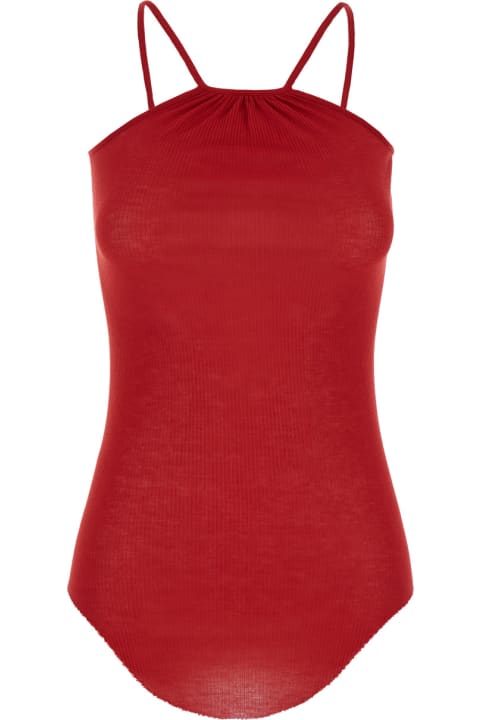 Swimwear for Women Rick Owens 'skorpio' Red Tank Top With Halterneck In Ribbed Silk Blend Woman