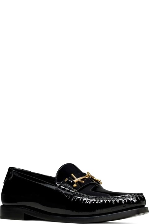 ウィメンズ フラットシューズ Saint Laurent Le Loafer Penny Slippers In Black Patent Leather Woman