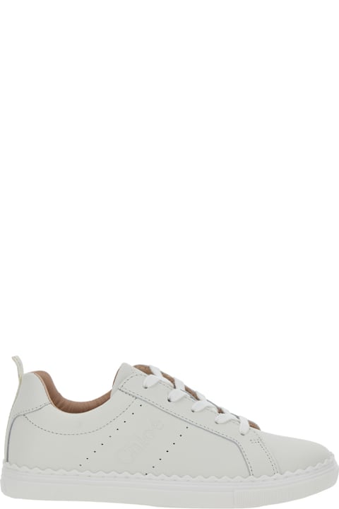 Homeware Chloé White Low Top Sneakers With Embossed Logo Lettering On The Tongue And Pull-tab With Logo Lettering On The Heel In Leather Girl