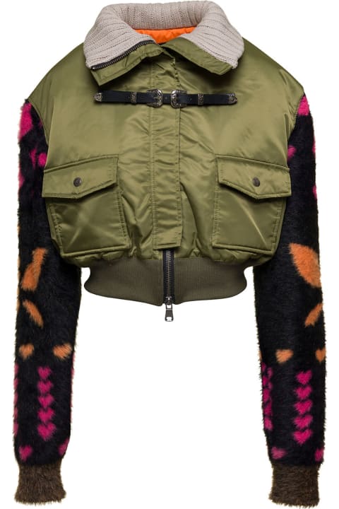 Leona Jacquard Knit Sleeve Bomber Jacket