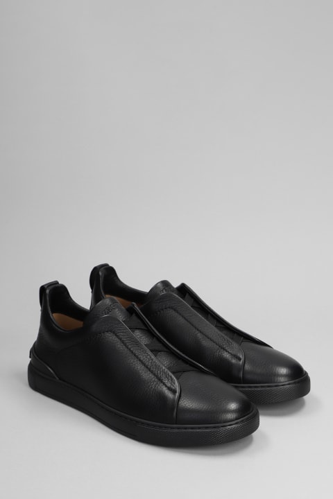 Zegna for Men Zegna Triple Stich Sneakers In Black Leather