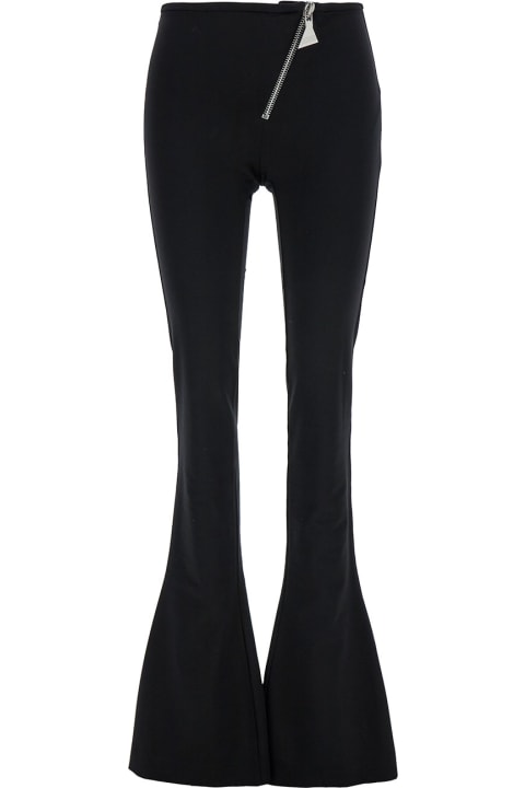 Black Flared Pants With Oblique Zip In Stretch Jersey Woman