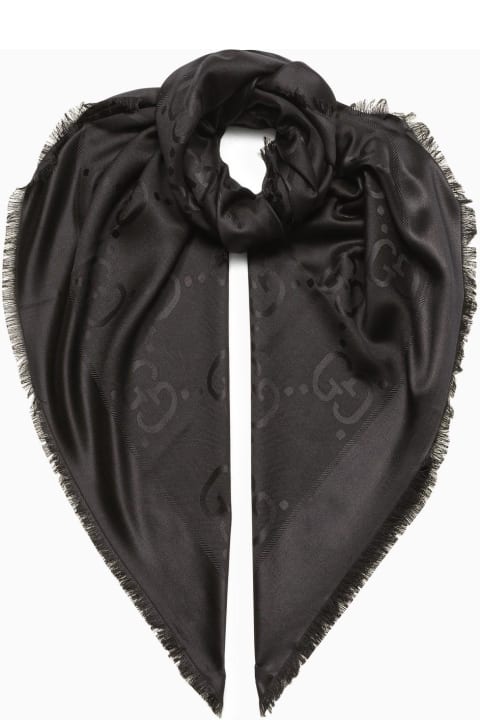 Homeware Gucci Black Gg Jacquard Frayed Scarf