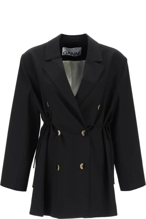 Ganni Coats & Jackets for Women Ganni Double-breasted Blazer With Self-tie Strings