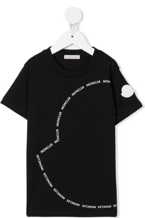 Moncler Kids Moncler Black T-shirt With Embroidered Logo