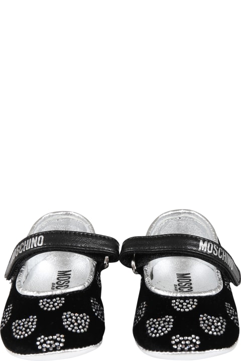 Shoes for Baby Boys Moschino Black Ballet Flats For Baby Girl With Logo And Teddy Bear