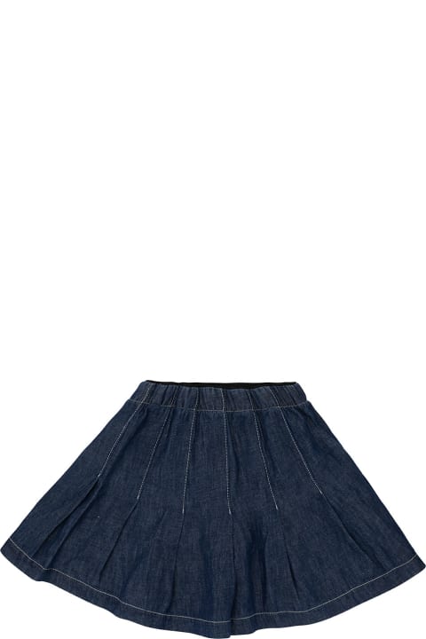Bottoms for Girls Emporio Armani Mini Blue Pleated Skirt With Logo Patch In Denim Girl