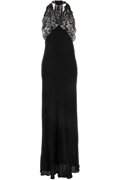 After Dark ل السيدات Saint Laurent Black Silk And Lace Long Dress