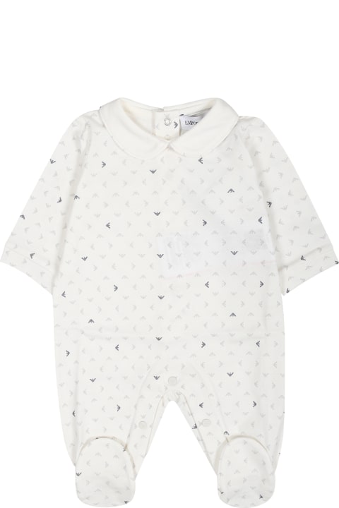 Bodysuits & Sets for Baby Boys Emporio Armani Ivory Playsuit For Baby Boy With All-over Eagle Logo