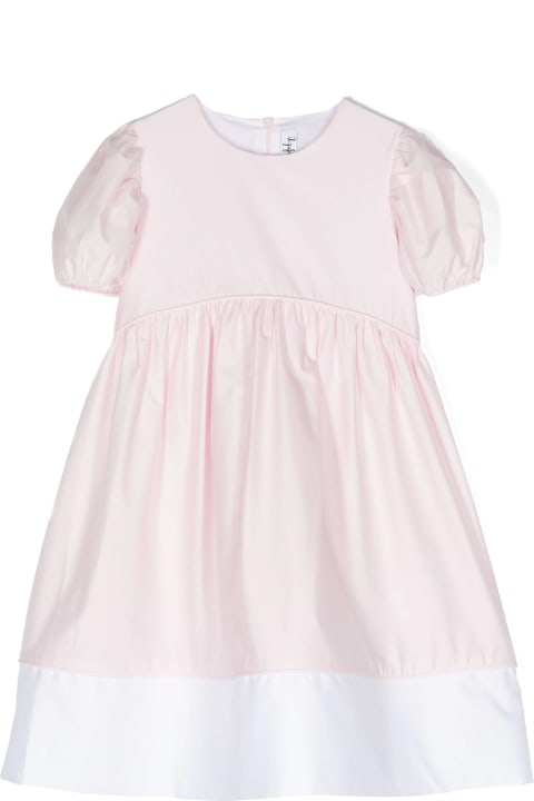 Dresses for Girls Il Gufo Short-sleeved Dress In Pink And White Stretch Poplin