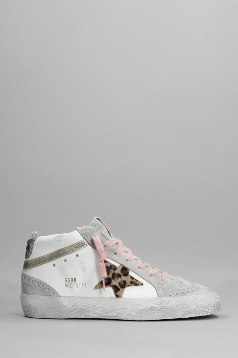 Mid Star Sneakers In White Suede And Leather