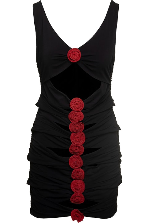 Magda Butrym for Women Magda Butrym Black Mini Dress With Signature Rose Appliqué In Viscose Woman