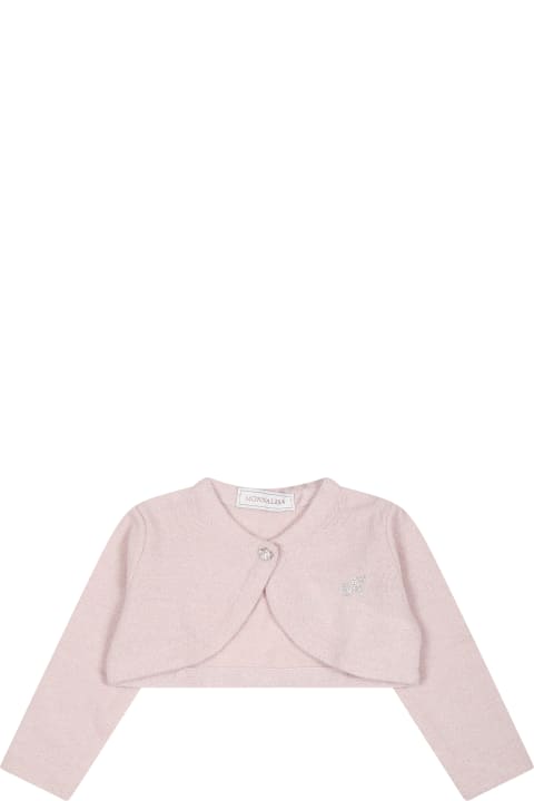 ベビーガールズ トップス Monnalisa Pink Cardigan For Baby Girl With Logo