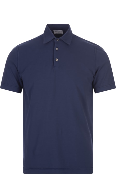 Fedeli for Men Fedeli Short-sleeved Polo Shirt In Dark Blue Cotton