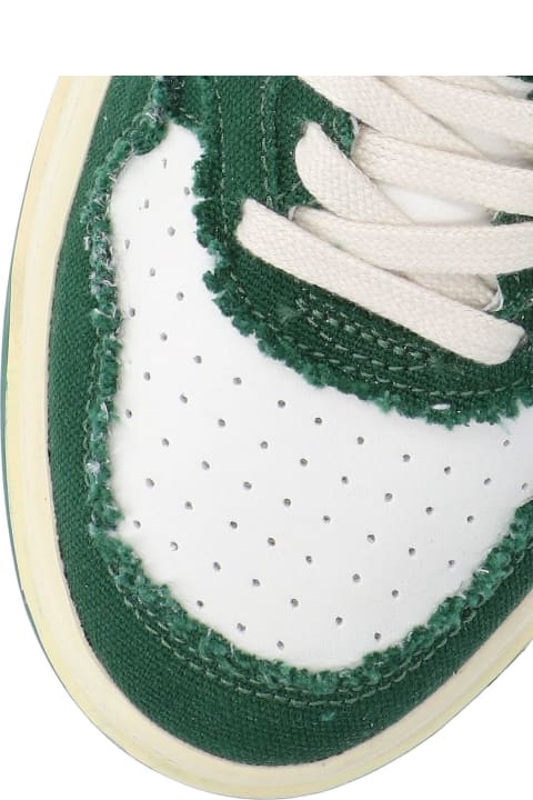 Autry Men Autry Sneakers In White And Green Leather And Canvas