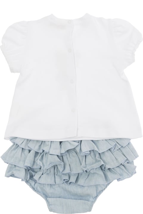 Bodysuits & Sets for Baby Girls Monnalisa Light Blue And White T-shirt And Culottes Set In Cotton Baby