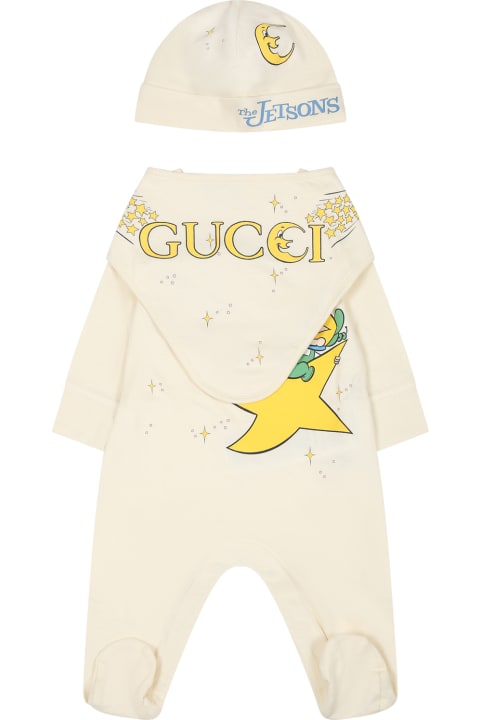 Bodysuits & Sets for Baby Girls Gucci Ivory Set For Baby Kids With Logo And Print