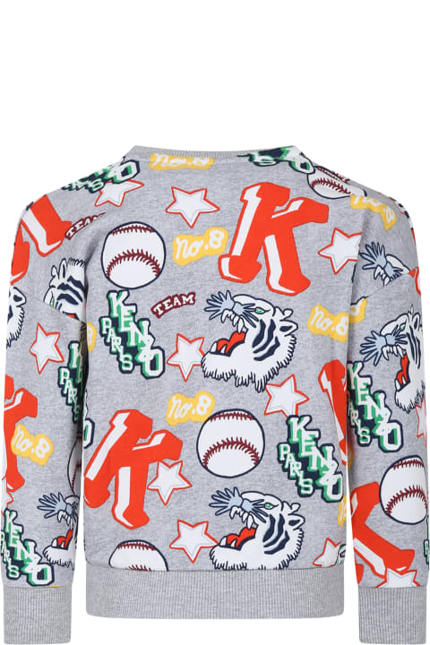ボーイズ Kenzo Kidsのニットウェア＆スウェットシャツ Kenzo Kids Grey Sweatshirt For Boy With Tiger And Logo
