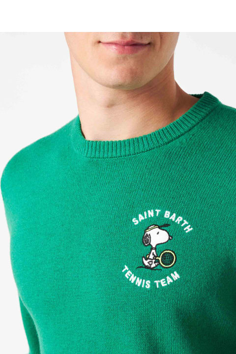 Homeware MC2 Saint Barth Man Crewneck Sweater With Snoopy Tennis Jacquard | Snoopy - ©peanuts Special Edition