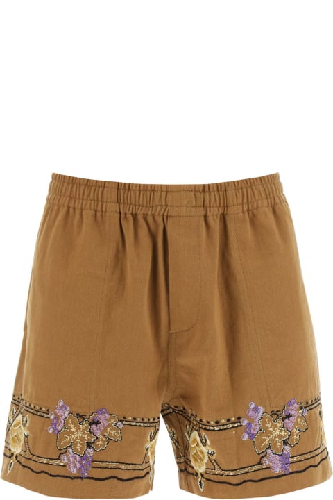 Bode Pants for Men Bode Autumn Royal Shorts With Floral Embroideries