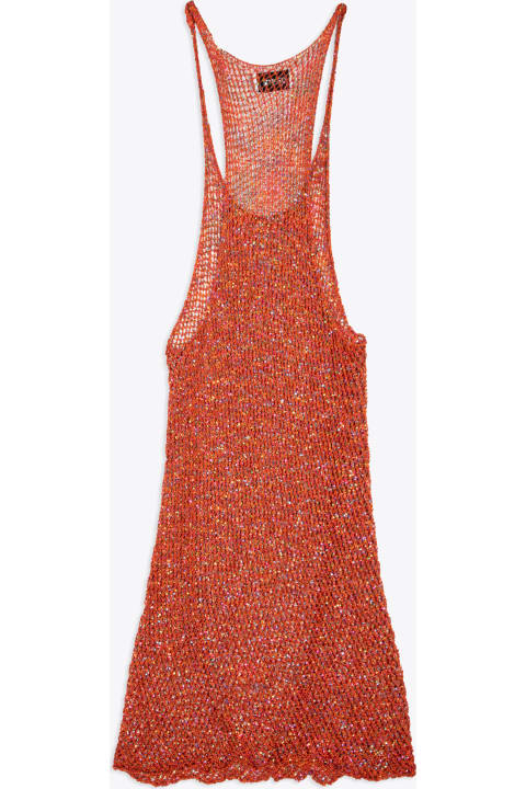 ウィメンズ Laneusのトップス Laneus Pailletes Tank Woman Orange Net Knitted Short Dress With Sequins