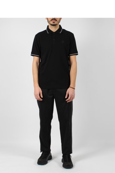 Moncler for Men Moncler Black Short-sleeved Polo With Embroidered Logo