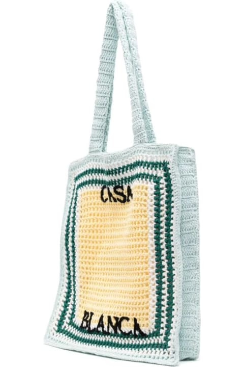 Totes for Men Casablanca Crocheted Tennis Tote Bag In Green, Yellow And White